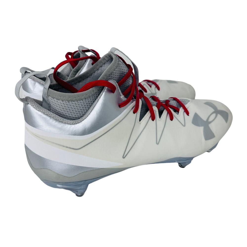 Under Armour Nitro Mid Football Cleats Shoe Lace Up White Silver Mens Size‎ 13